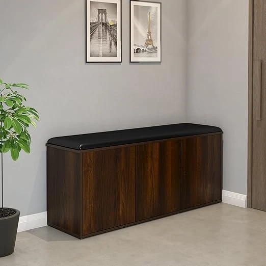Nilkamal Metro 3 Door Engineered Wood Shoe Rack with Cushioned Seat and 3 Shelve