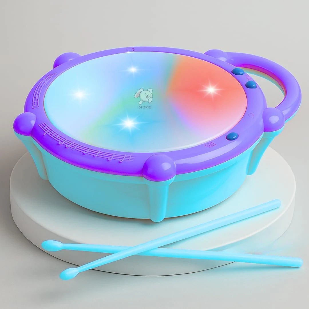 Storio Flash Drum Toy for Kids with 2 Mallets | Battery Operated Musical Learnin