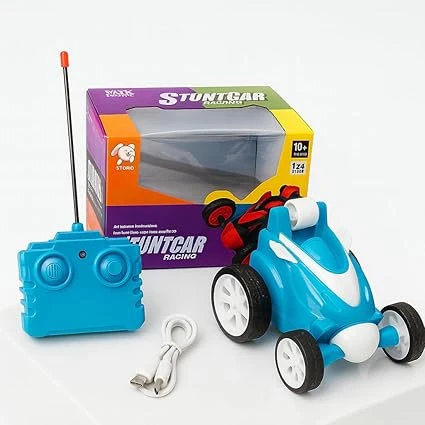 Storio Rechargeable 360° Flip RC Car – Blue | High-Speed Remote Control Drift To