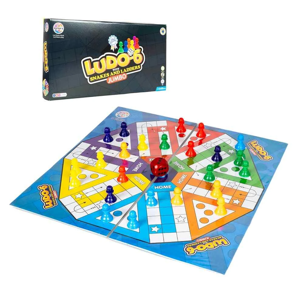 Ratna's Ludo-6 with Snakes & Ladders Jumbo Size Board Game, Double-Sided, Tradit