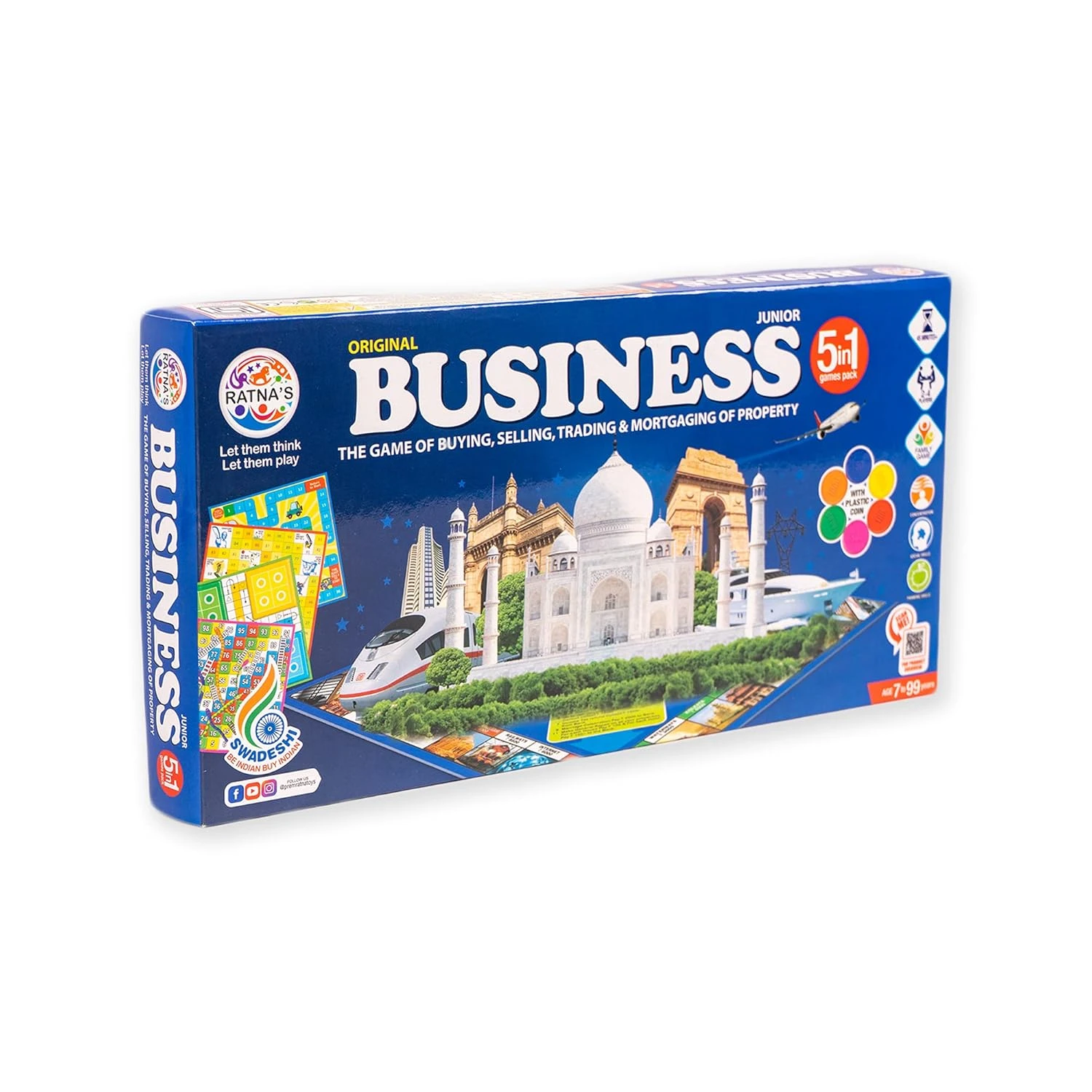 Ratna's Business JR. Coins 5 in 1 Board Game Set | Includes Games Like Business,