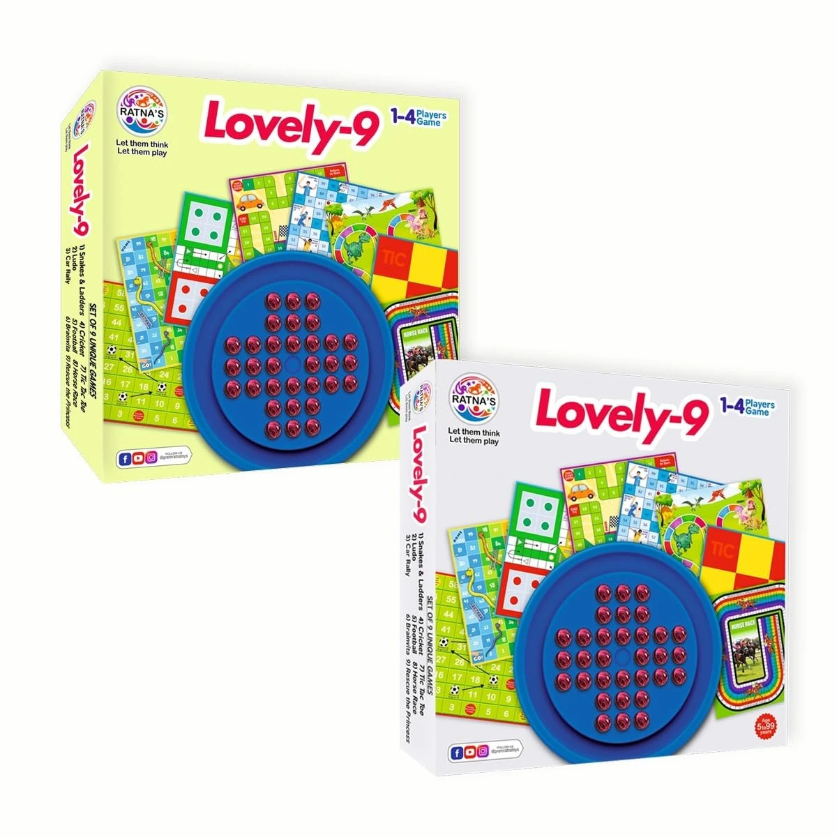 Ratna's Lovely-9 Multi Board Game Set, 9-in-1 Family Games Collection Including