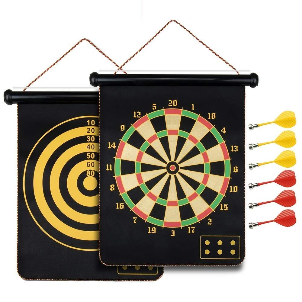 Toyshine Two Sided Magnetic Bullseye Dartboard Board Game Set, 17-Inch Dart Boar