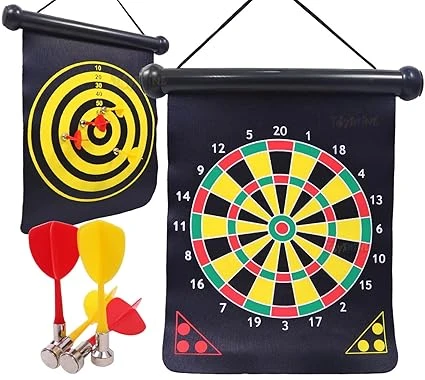 Toyshine Magnetic Double Sided Foldable Dart Board Game with 4 Colourful Non Poi
