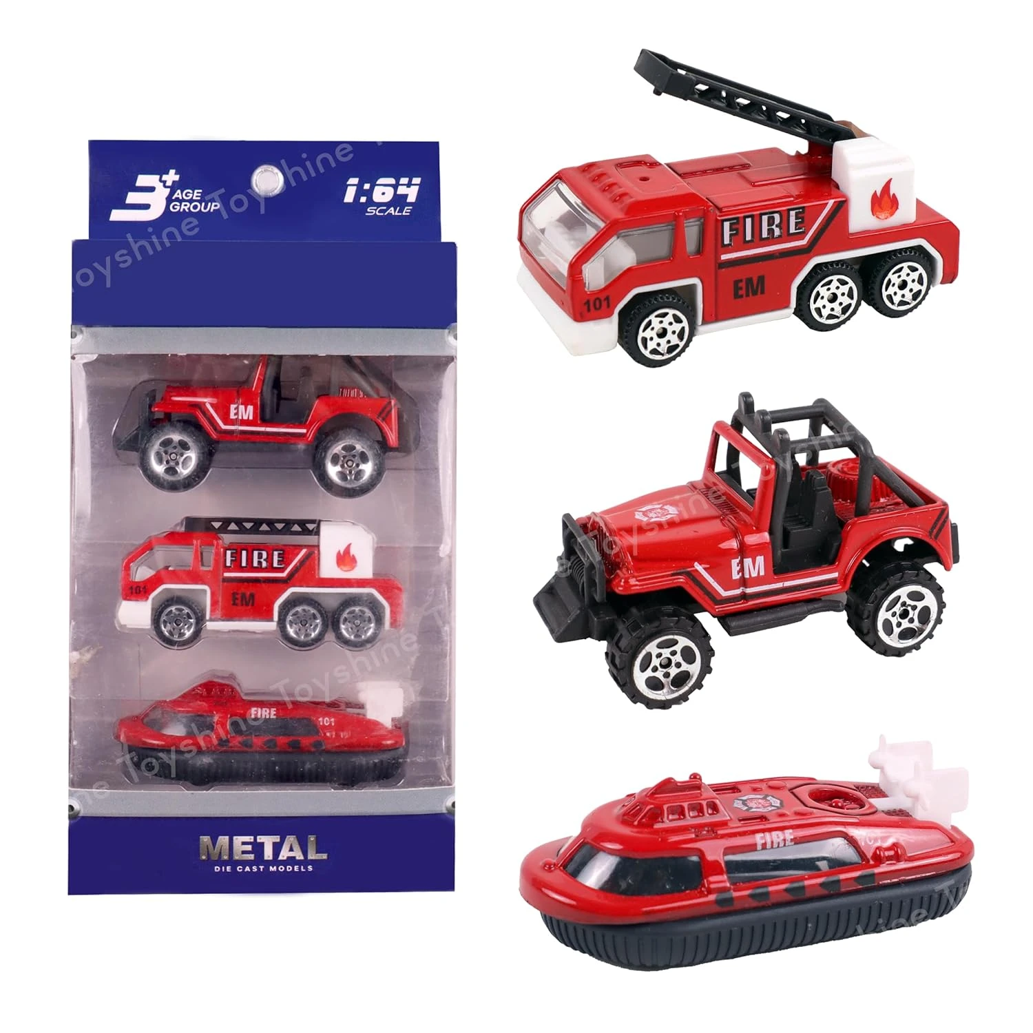Toyshine Pack of 3 Die Cast Fire Fighter Vehicle Free Wheel Car Toy Play Set Sma