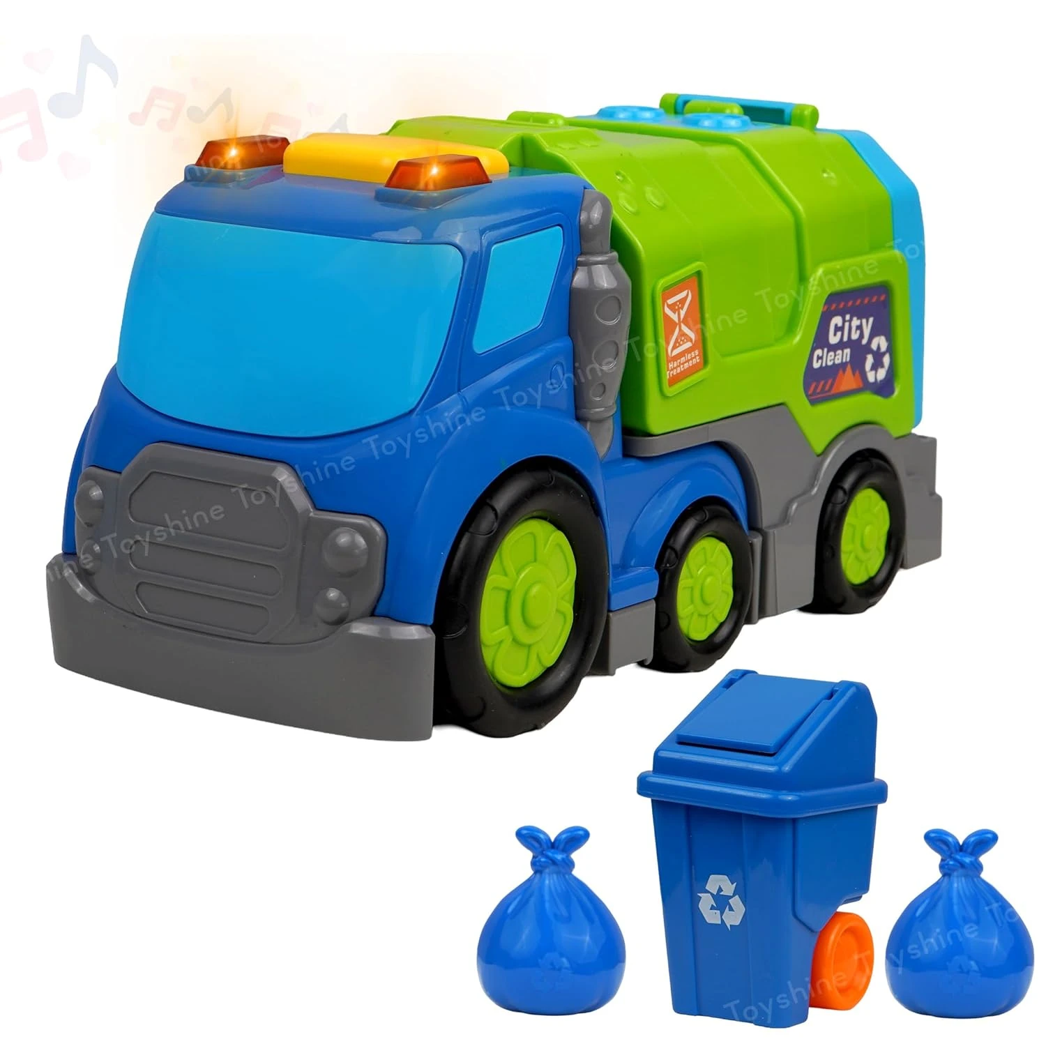 Toyshine Friction Powered Musical Garbage Truck Trash Waste Disposal Dumper Inte