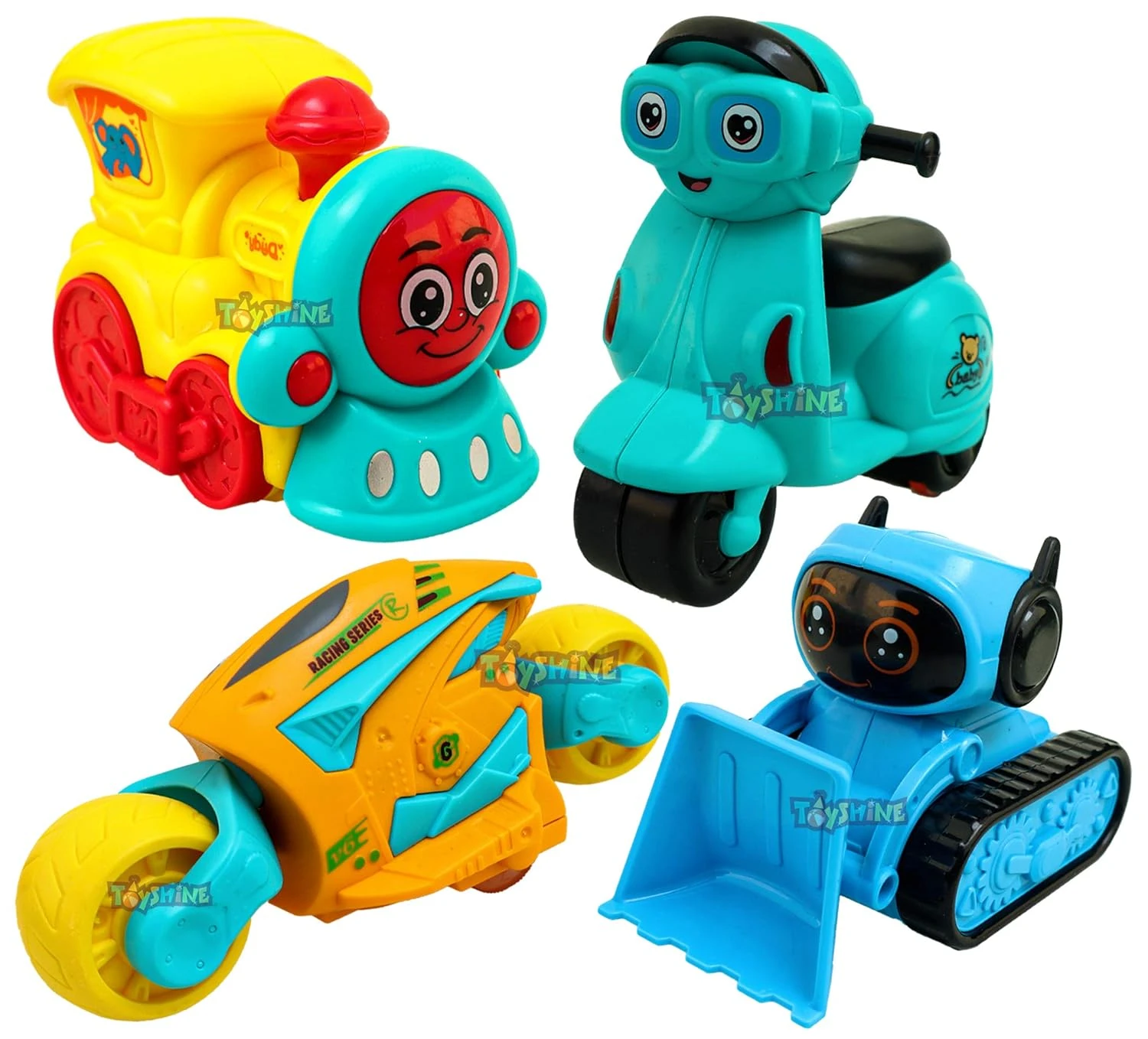 Toyshine Pack of 4 Fun Autos Transportation Vehicle Car Set, Friction Powered Au