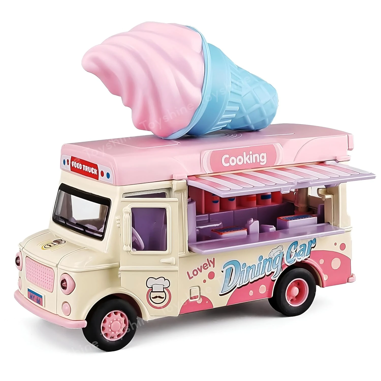 Toyshine 1:36 Scale Die Cast Little Ice Cream Truck with Magnetic Sound & Light 