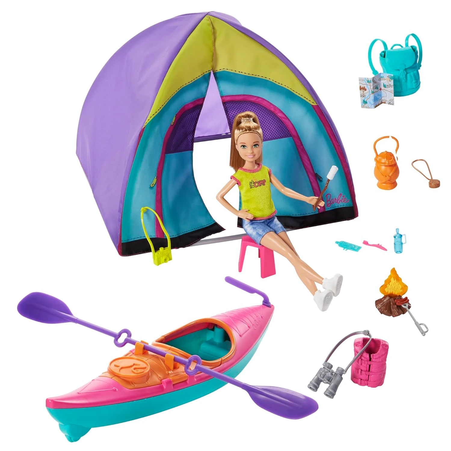 Barbie Team Stacie™ Doll & Accessories Set with Toy Tent, Kayak & 15+ Pieces for