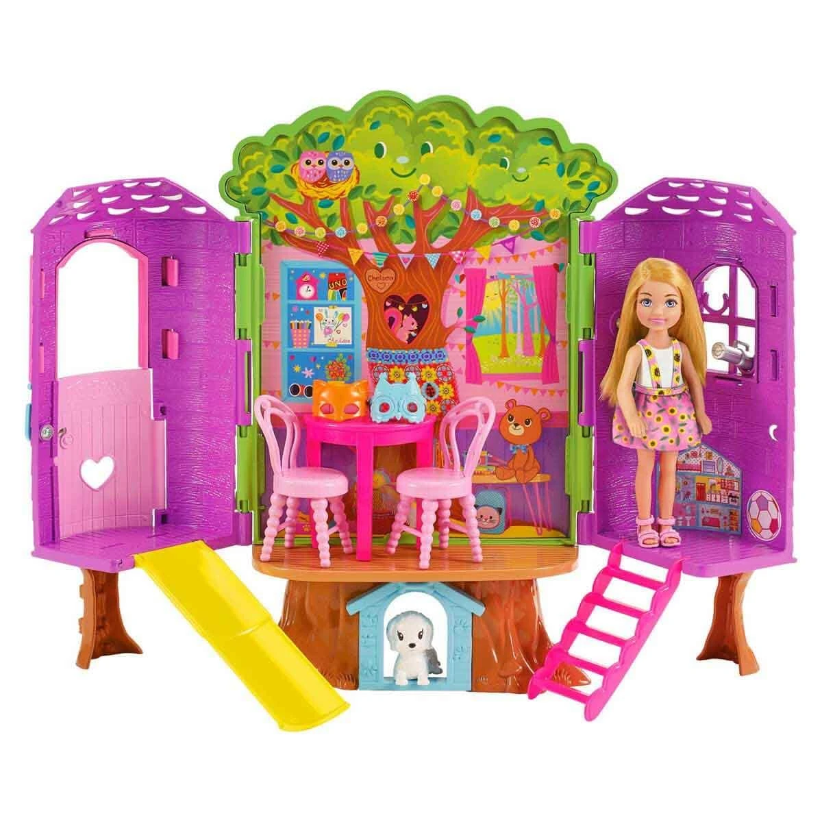 Barbie Chelsea Doll and Treehouse Playset with Pet Puppy, Dollhouse Includes Fur