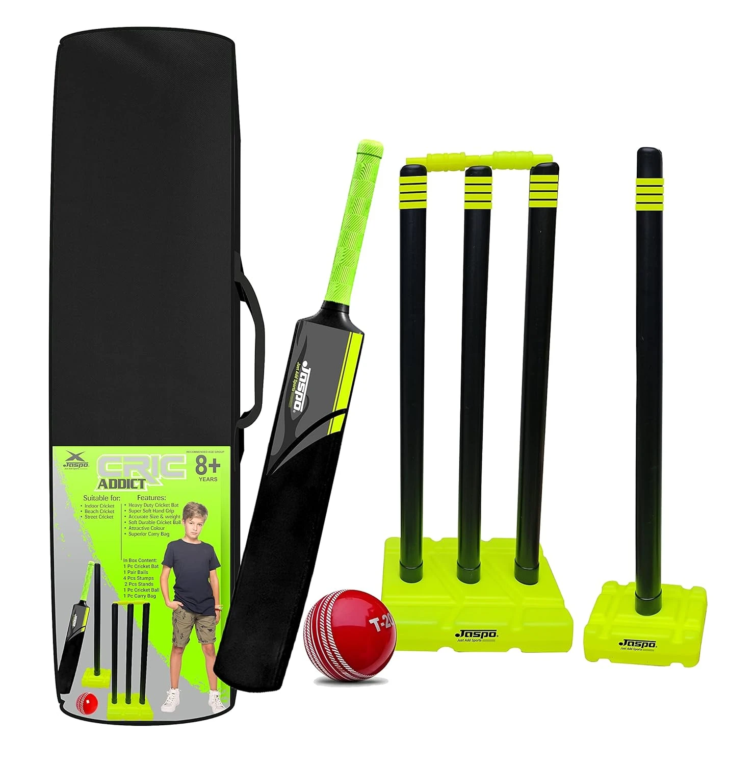 Jaspo CRIC Addict Plastic Cricket Bat Set Combo with Soft Cricket Ball for Kids 