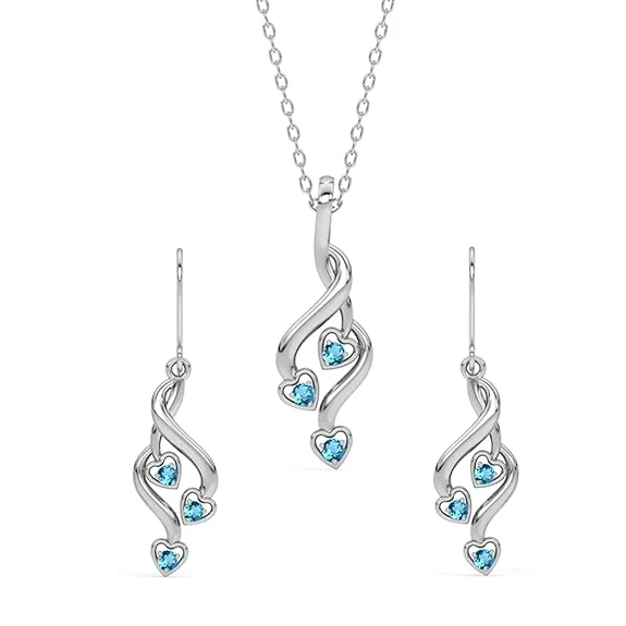 Clara 925 Sterling Silver Valentina Pendant Earring Chain Jewellery Set | Rhodiu