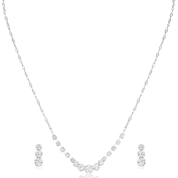 Peora Silver Plated Crystals Studded Necklace and Earrings Set Fashion Jewellery