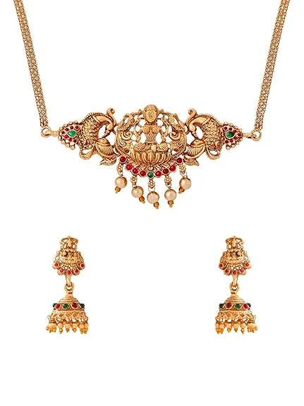 Yellow Chimes Temple Jewellery Set | Gold Plated Traditional Choker Necklace | E