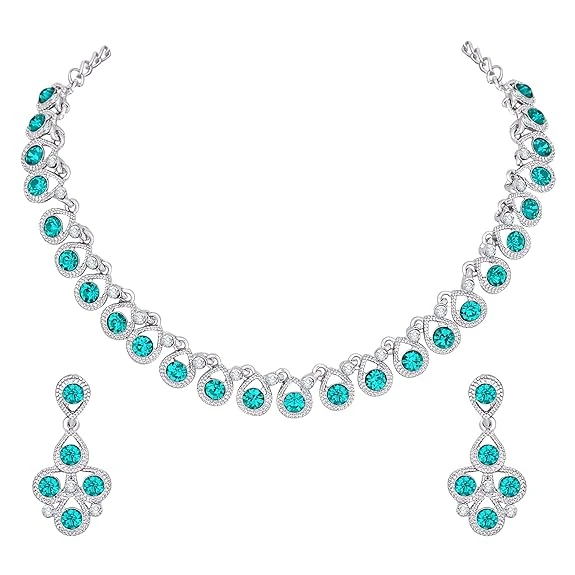 Atasi International Diamond/Stones Necklace Set with Earrings for Women | Stylis