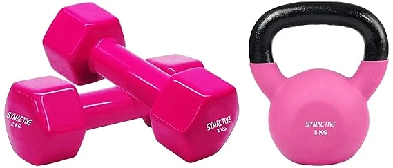 Amazon Brand - Symactive Neoprene Coated Kettlebell (Black,Pink) & Amazon Brand 