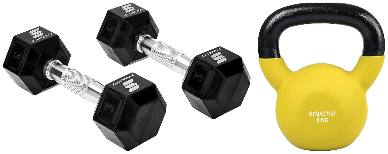 Amazon Brand - Symactive Neoprene Coated Solid Kettlebell for Gym Exercises, 8 K