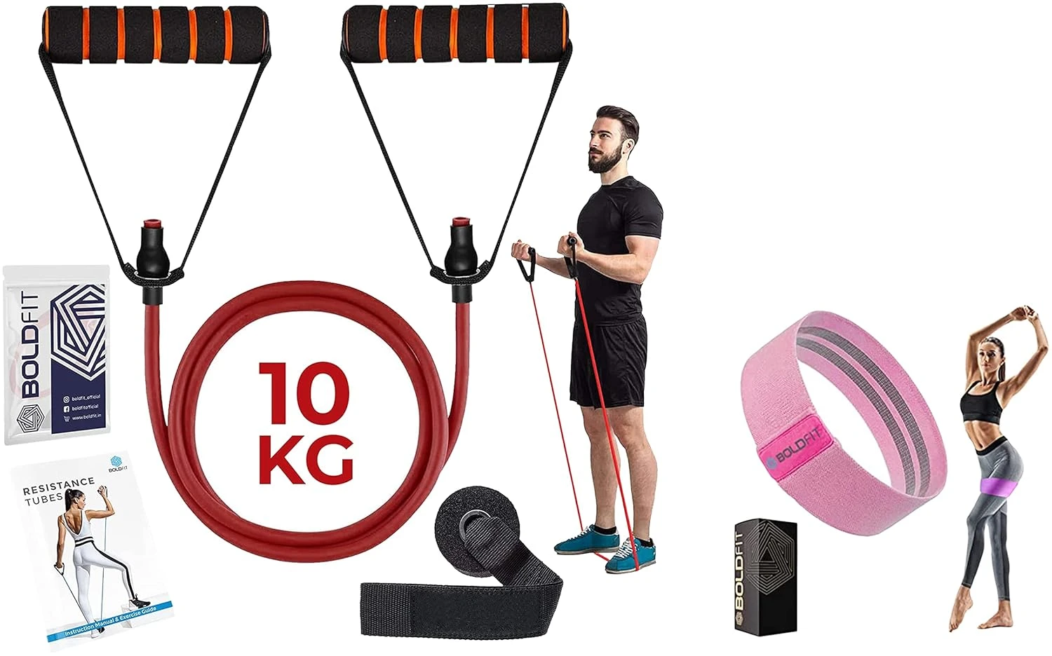 Boldfit Resistance Tube with Foam Handles, Door Anchor for Exercise & Stretching