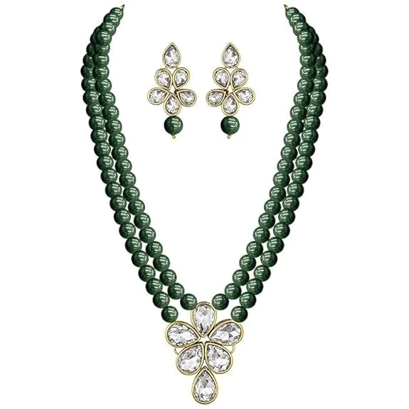 Peora Crystal Faux Pearl Kundan Necklace & Jewelry Set Gift for Women