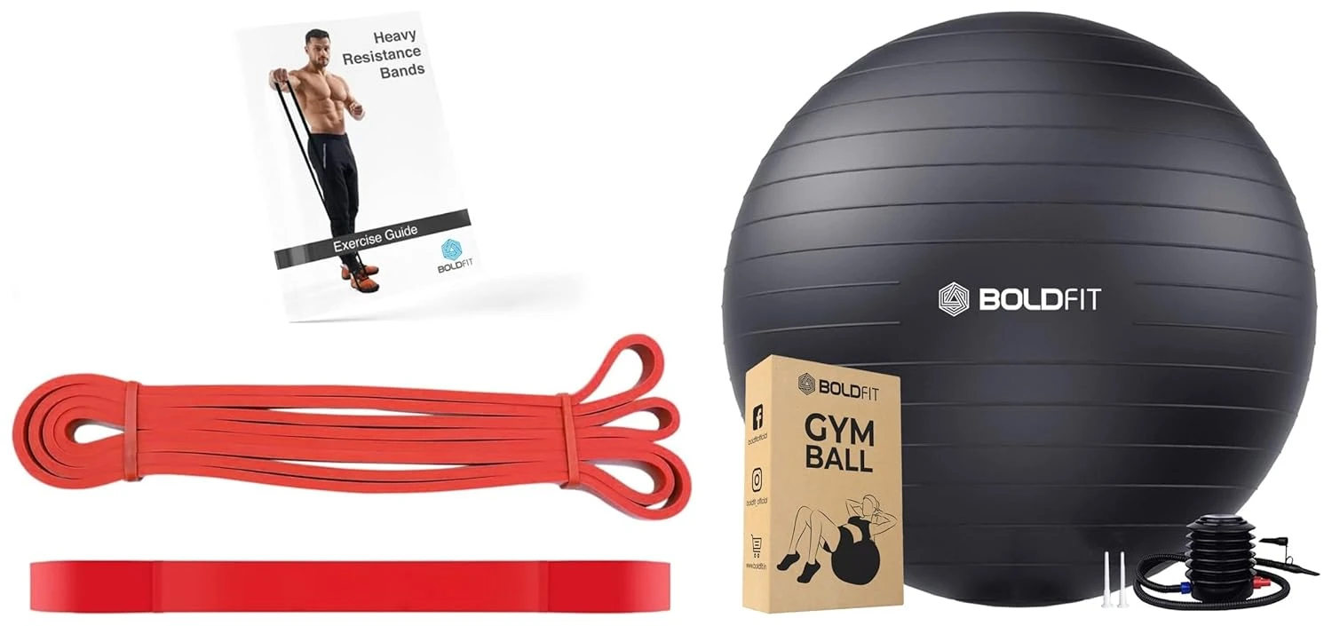 Boldfit Gym Ball for Exercise 65 Cm-Black Heavy Resistance Band for Exercise & S