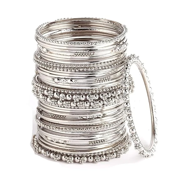 ZENEME Jewellery Traditional Silver Plated Oxidized Bracelet Bangles Set for Gir