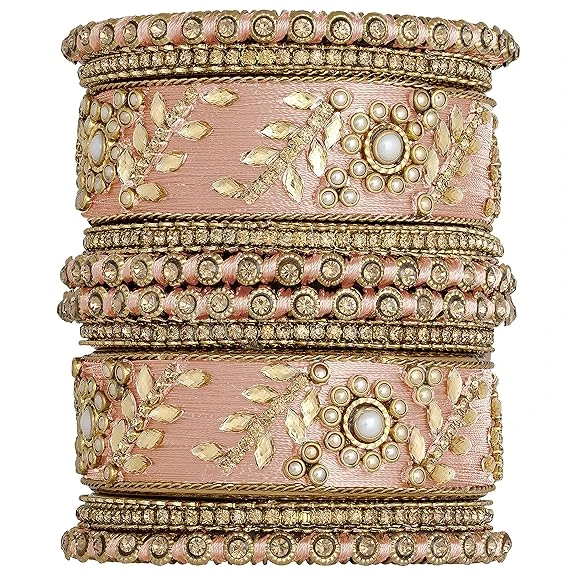 Peora Silk Thread Kundan & Stone Studded Chuda Bangles Set Gift for Women