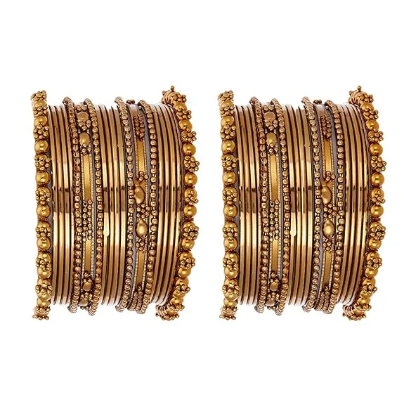 ZENEME Jewellery Traditional Silver Plated Oxidized Bracelet Bangles Set for Gir
