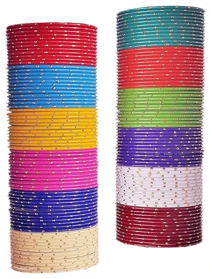 NMII Stylish Multi colour Metal Bangles set for women and Girls with Zari and Cu