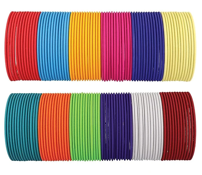NMII Stylish Multi colour Metal Bangles set for women and Girls with Zari and Cu