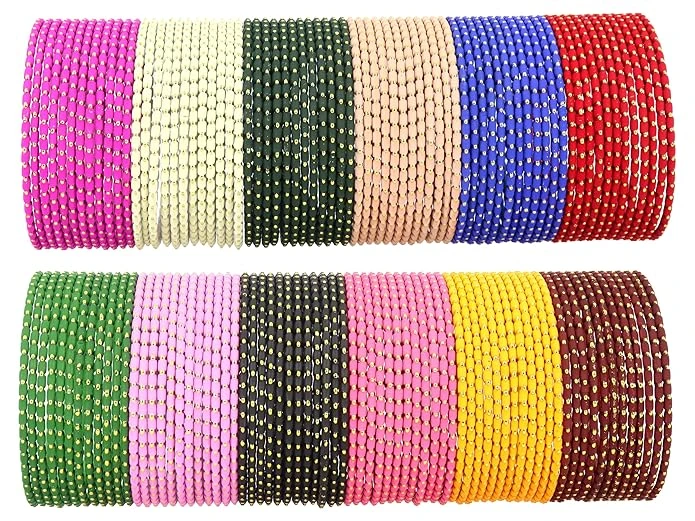 NMII Stylish Multi colour Metal Bangles set for women and Girls with Zari and Cu