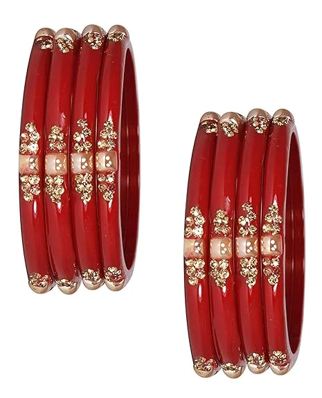 NMII Glass with Zircon Gemstone Or Beads Studded worked Glossy Finished Kada Set