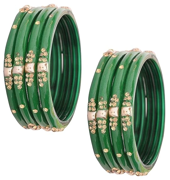 NMII Glass with Zircon Gemstone Or Beads Studded worked Glossy Finished Kada Set