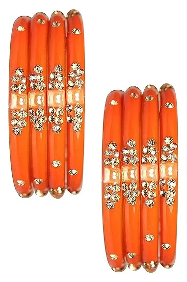 NMII Glass with Zircon Gemstone Or Beads Studded worked Glossy Finished Kada Set