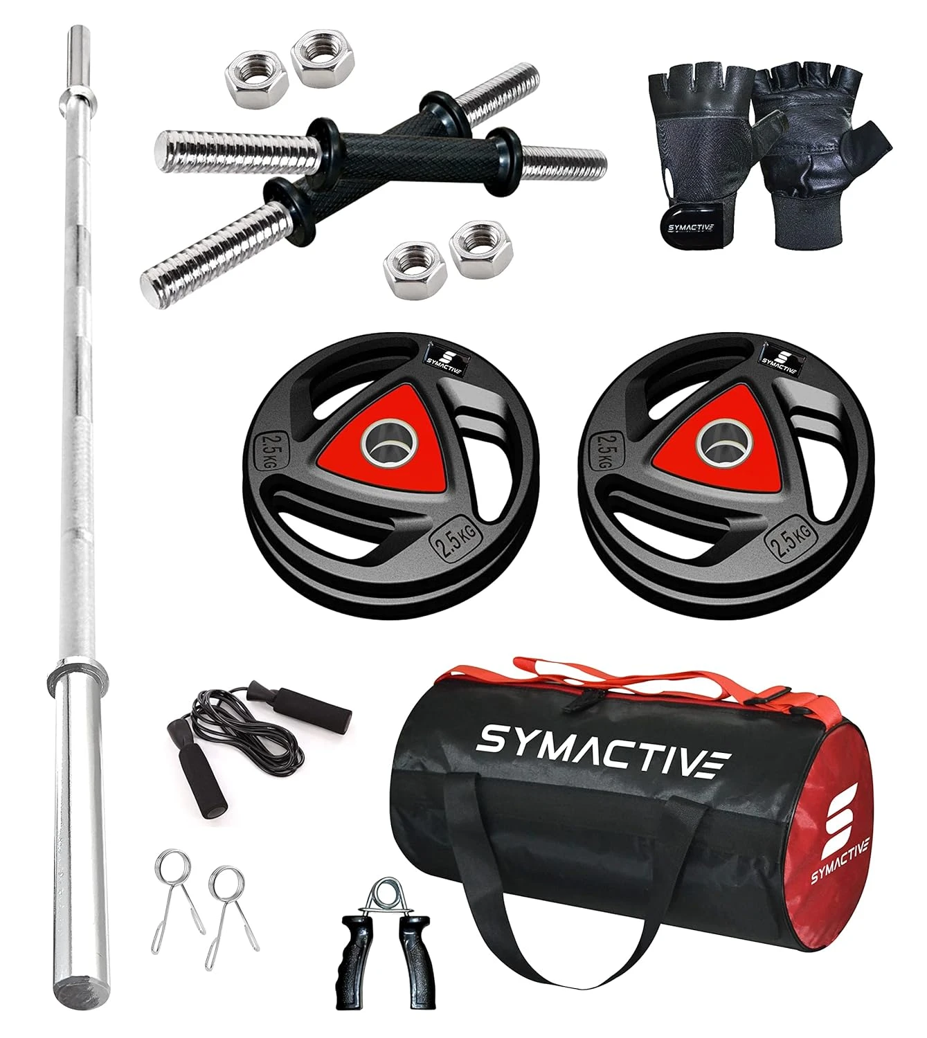 Amazon Brand - Symactive Professional Home Gym Set with Rubber Coated Metal Plat