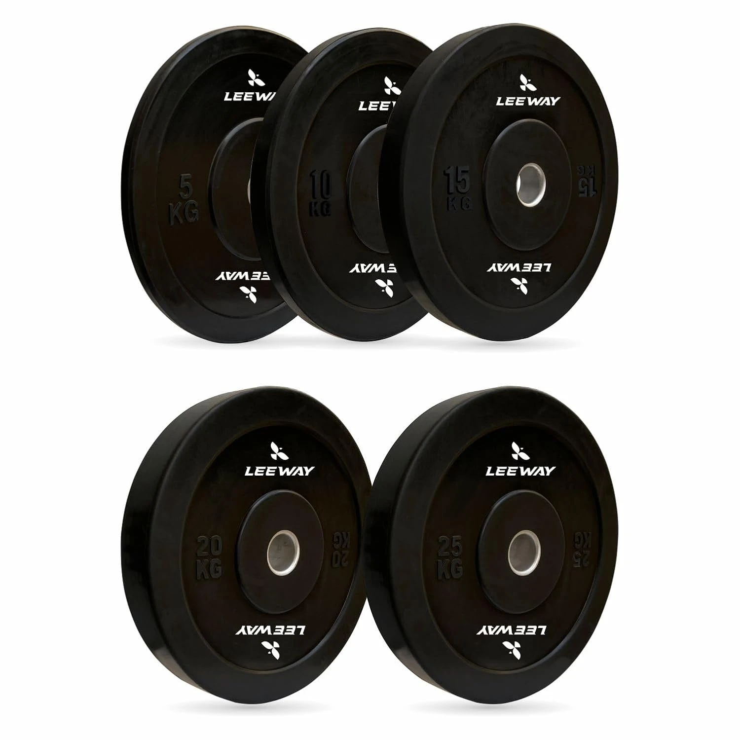Leeway Olympic Rubber Bumper Plates 150kg Set | 50mm Weight Plates for Barbell |