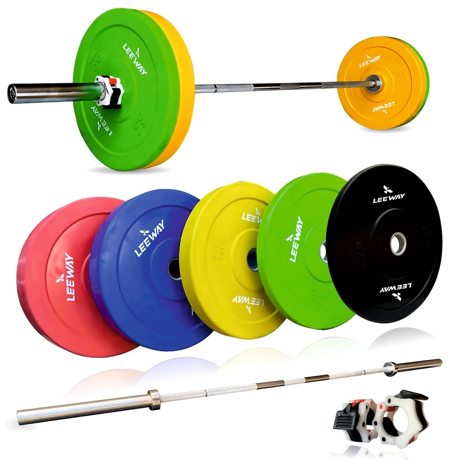 Leeway Olympic Weight Combo 30kg Set | Color Bumper Plates + Otis 7.2ft Olympic 