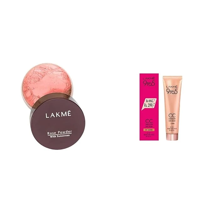 LAKMÉ Rose Face Powder With Natural Sunscreen For Oily Skin, Warm Pink, 40G & 9 