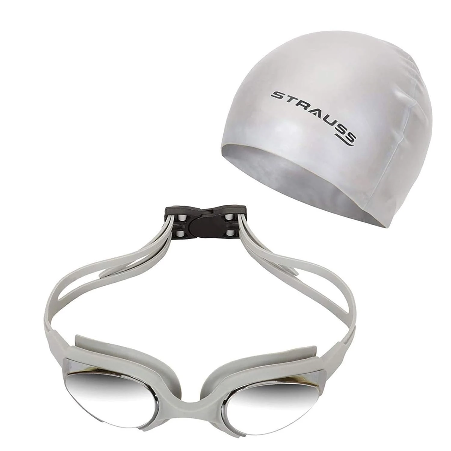 STRAUSS Swimming Set with UV and Anti Fog Protection Goggles, Swim Cap, Earplug 