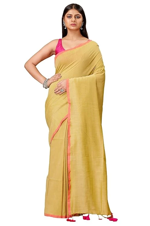 Tant Story Women's Traditional Premium Bengal Cotton Soft Saree with Running Blo