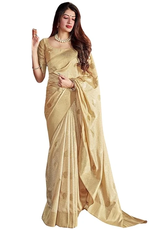 SGF11 Women's Kanjivaram Pure Soft Silk Saree For Women Pure Golden Zari With Bl