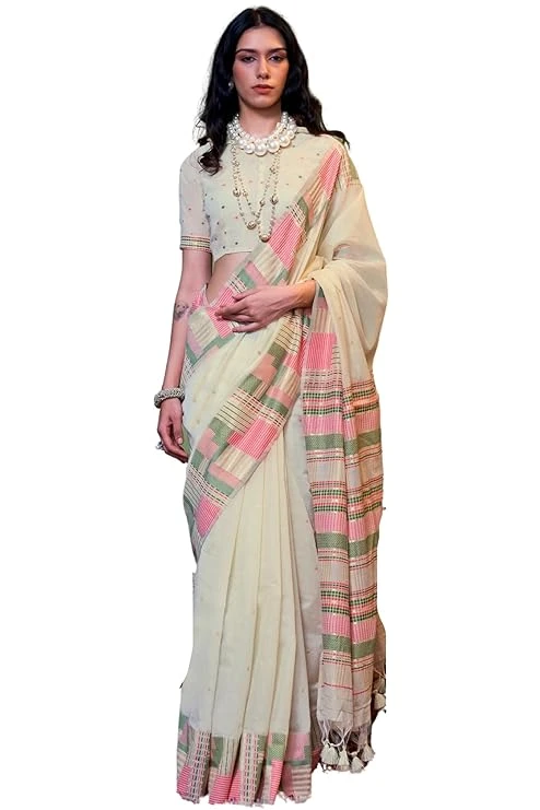 SGF11 Women's Kanjivaram Soft Cotton Linen Silk Saree With Unstitched Blouse Pie