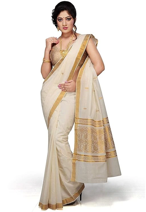 Maxis Women's Kasavu Cotton Saree With Blouse Piece (SMALLPCK_RCHPALLU_Cream)