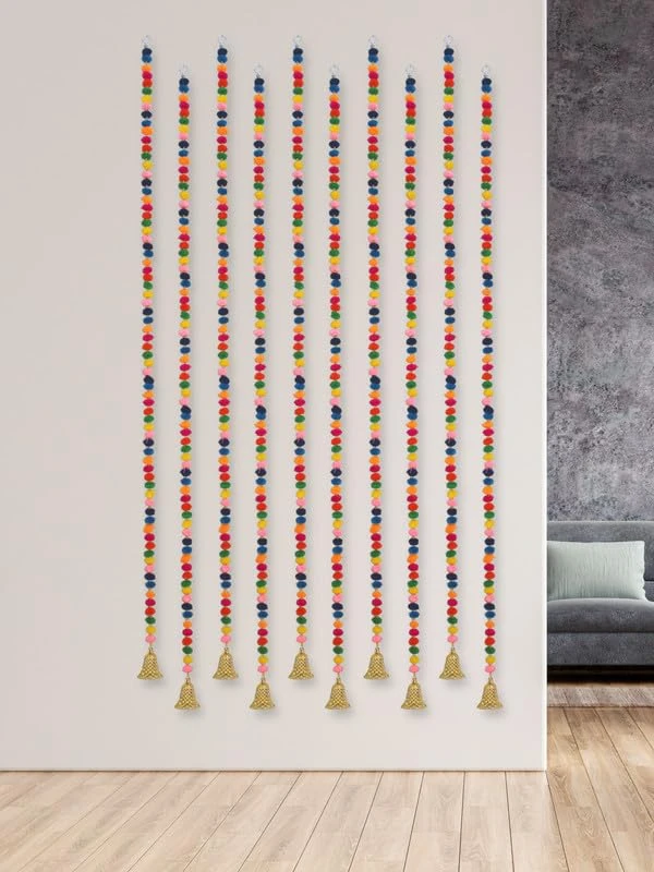 JH GALLERY Handmade Artificial Hangings - Home Decorative Pom Pom Strings for Wa
