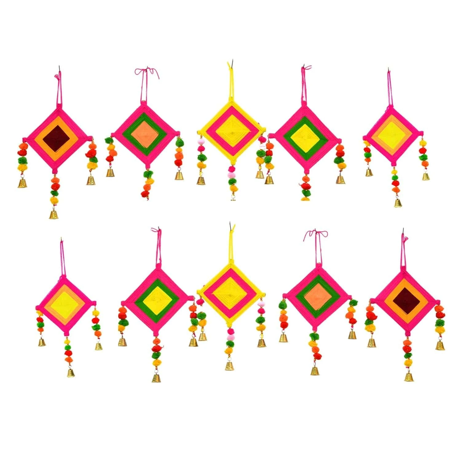 CraftVatika Kites Wall Pom Pom Hanging with Bells Strings Decoration for Home, O