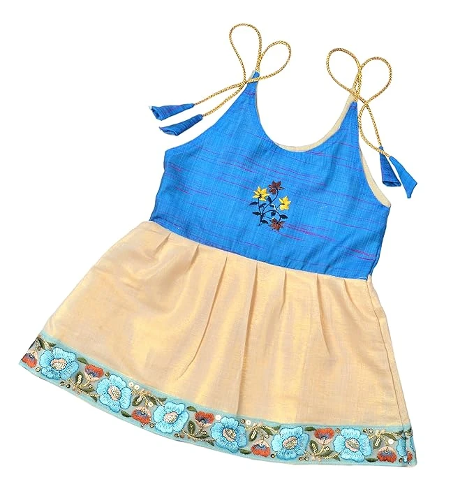 Sathiyas Baby Girls Kerala Onam Tissue Cotton Dress