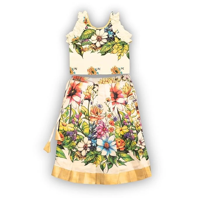 Skirt & Top Set for Girls: Traditional Onam Printed Attire From NutsClothing | G
