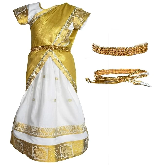 AMIRTHA FASHION Girls Traditional Lehenga Choli KERALA MUNNOR PATTU WITH WAIST B