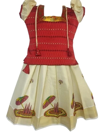 Trendykidz Traditional Kerala Onam Umbrella Pattu Pavadai (Pattu Langa) Readymad