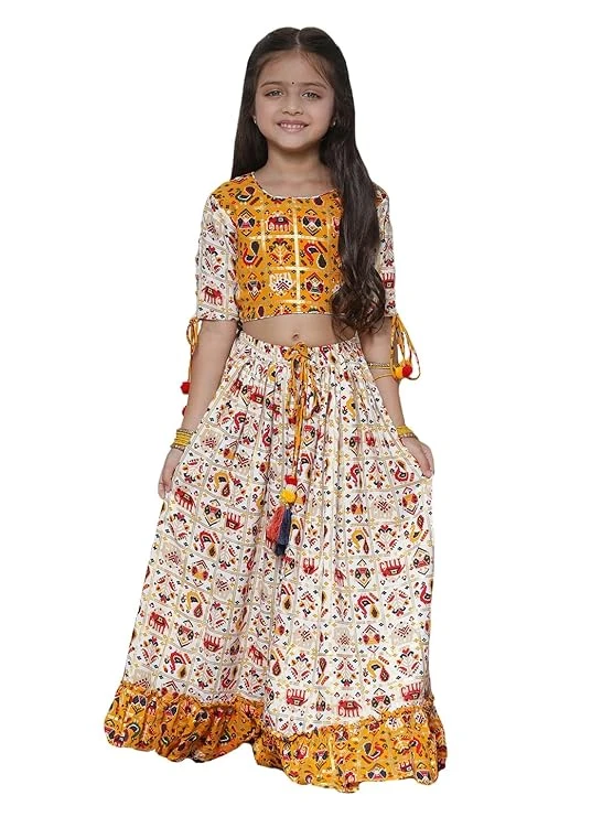 VASTRAMAY Girls Rayon Patola Print Lehenga Set for Janmashtami - Digital Print F