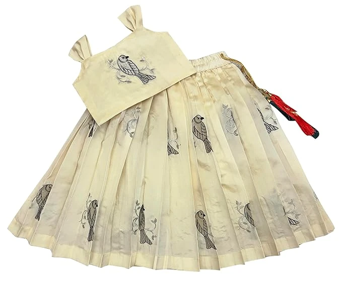 NOYYAL Baby Girl's Flared Cotton Silk Sleeveless Lehenga Choli Set Pattu pavadai